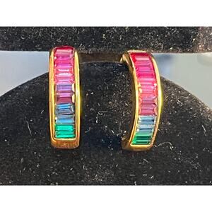 VTG Roman Rainbow Baguette Gold Tone Semi Circle Earrings